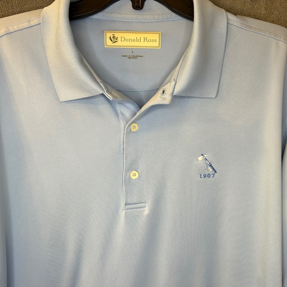 Donald Ross Mens L Golf Polo Light Blue Performance Shirt Cherokee Country Club